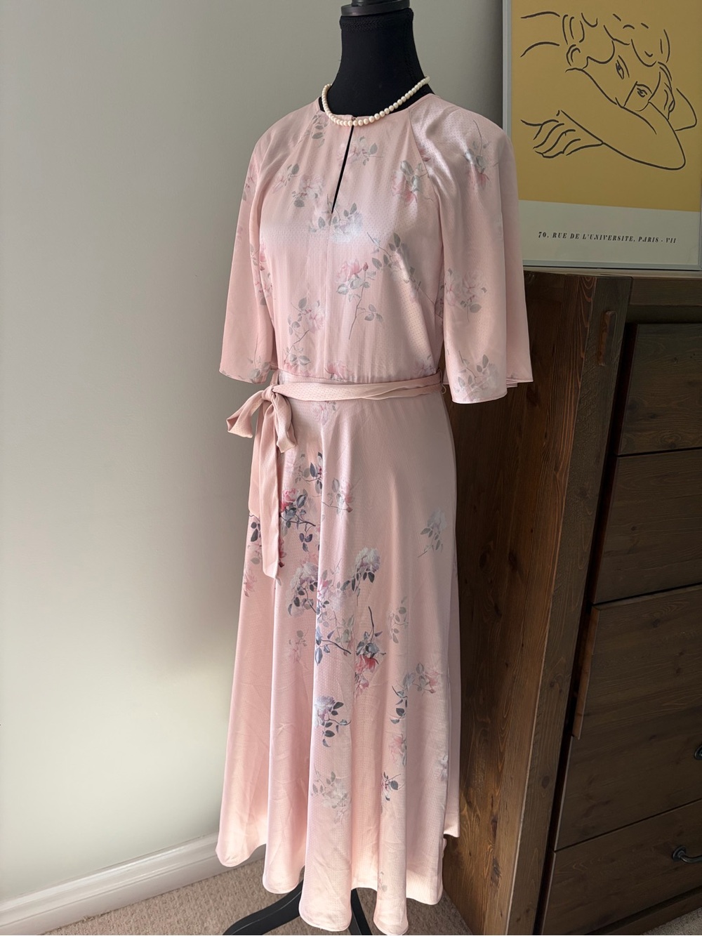 Ted Baker Pink Floral Cape Sleeve Maxi Dress – Size 1 - Picture 2 of 7